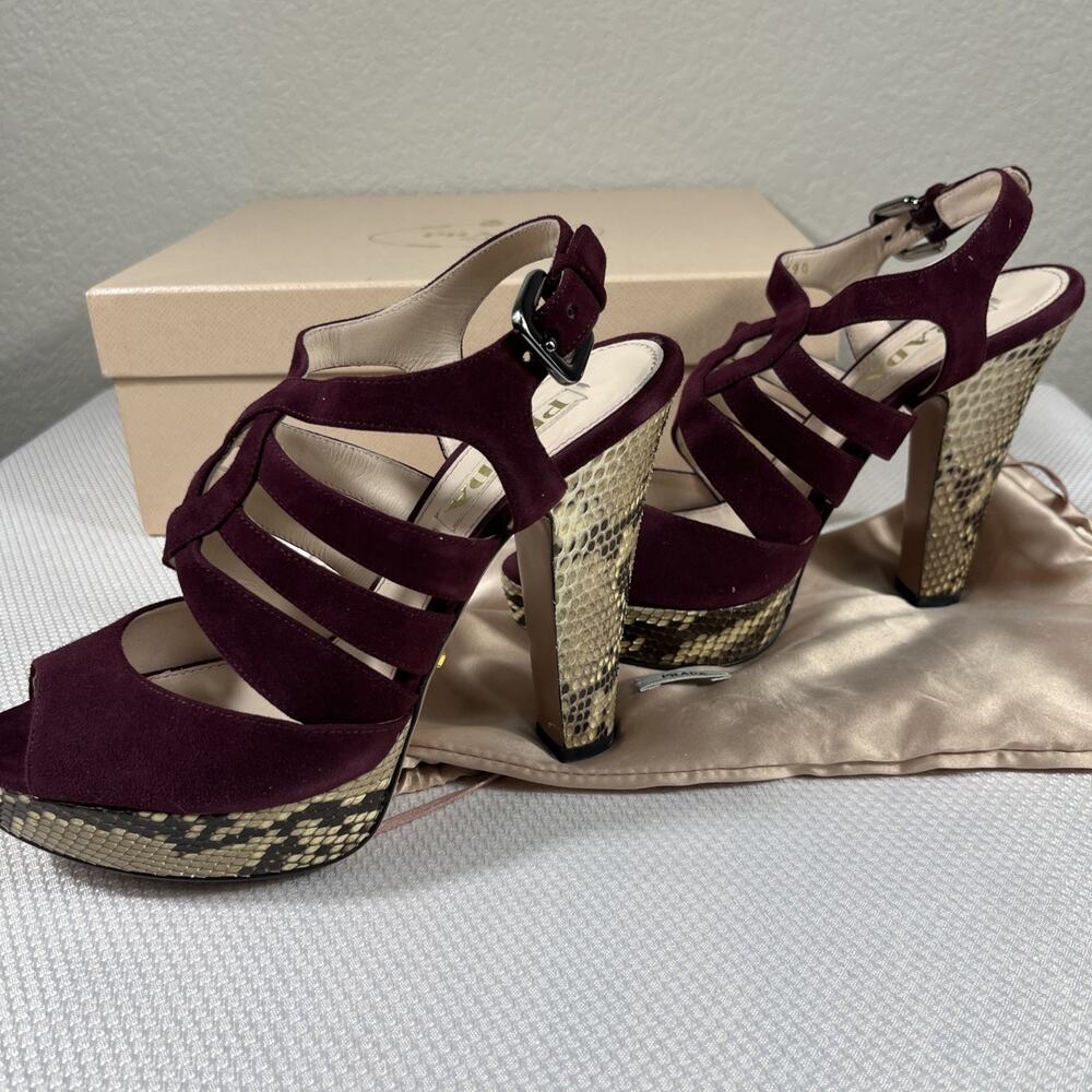 Prada Suede And Snakeskin Heels Sz 36 / US 5.5 w/ Dust‎ Bag & Box - Picture 2 of 16